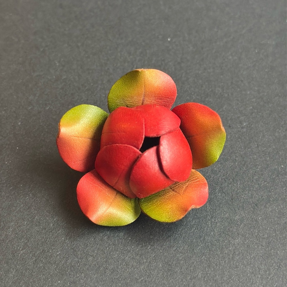 Artisan Hand Crafted Burnt Orange Orange Leather Flower Brooch